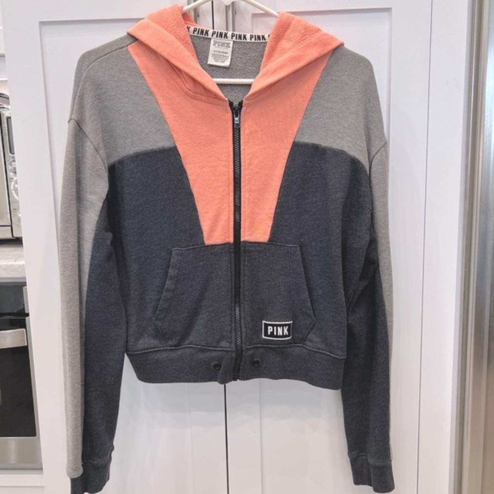 PINK Victoria’s Secret Colorblock Zippered Crop Hoodie